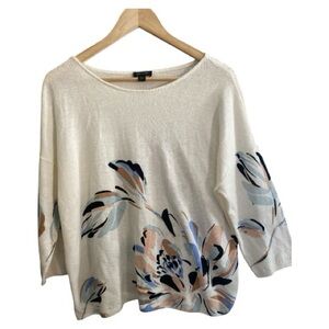 J Jill Wearever Collection Linen Blend Knit Floral Design Top Petite Large